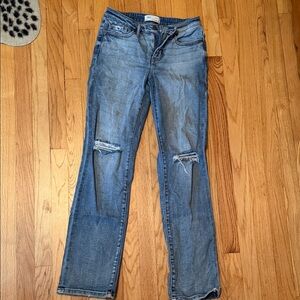 BKE Medium Blue Distressed Straight Leg Jeans